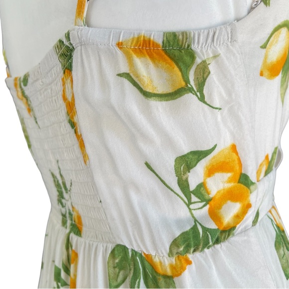 White Lemon Print Tie Front Noodle Strap A-line Mini Dress - Picture 7 of 16